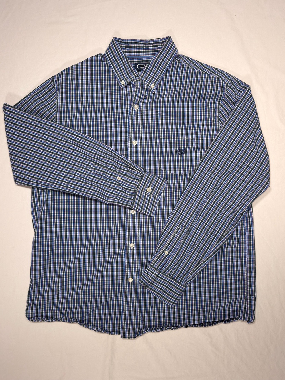 Chaps Men’s Navy and Light Blue Plaid Button-Down Shirt